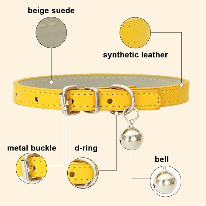 Orange XS Cat Collar with Bell, Soft Pu Leather Dog Collars Adjustable Buckle - Image 4