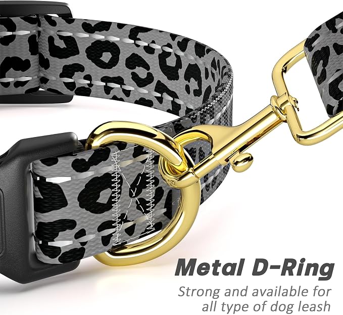 Reflective Dog Collar for Medium Dogs, Cute Leopard Style Adjustable Heavy-Duty - Image 5