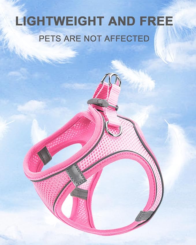 M Pink Soft Mesh Dog Harness and Leash Set, No Escape Puppy Harnesses - Image 2