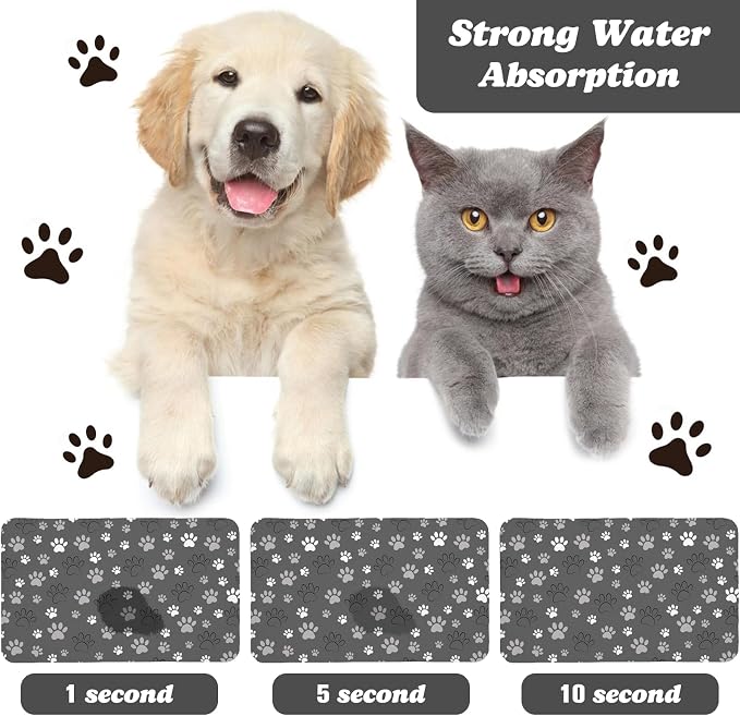 Dog Food Mat, Absorbent Water Bowl Mats Cat Pet Feeding Placemats Dark Gray 16 - Image 2