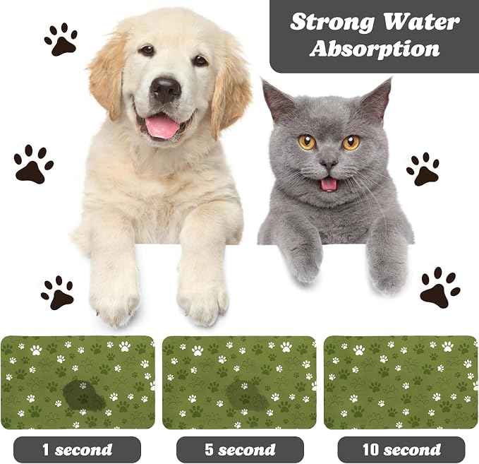Dog Food Mat, Absorbent Water Bowl Mats Cat Pet Feeding Placemats Dark Green 12 - Image 2