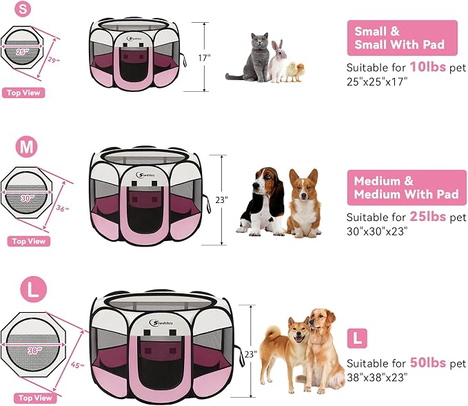 Pink Puppy Playpen for Middle Dog Cat, Dog Tent Crates Cage Indoor/Outdoor - Image 8