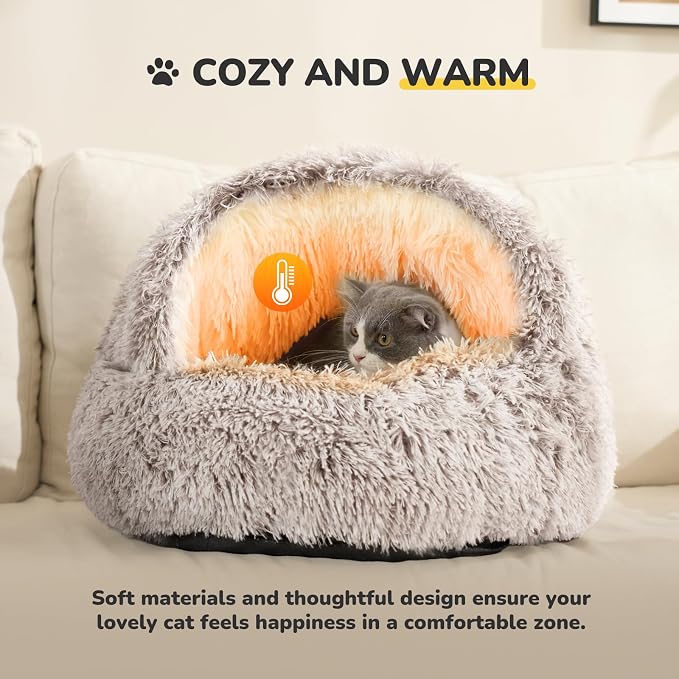 CATISM Cat Bed, Plush Hooded Cat Beds - Image 4