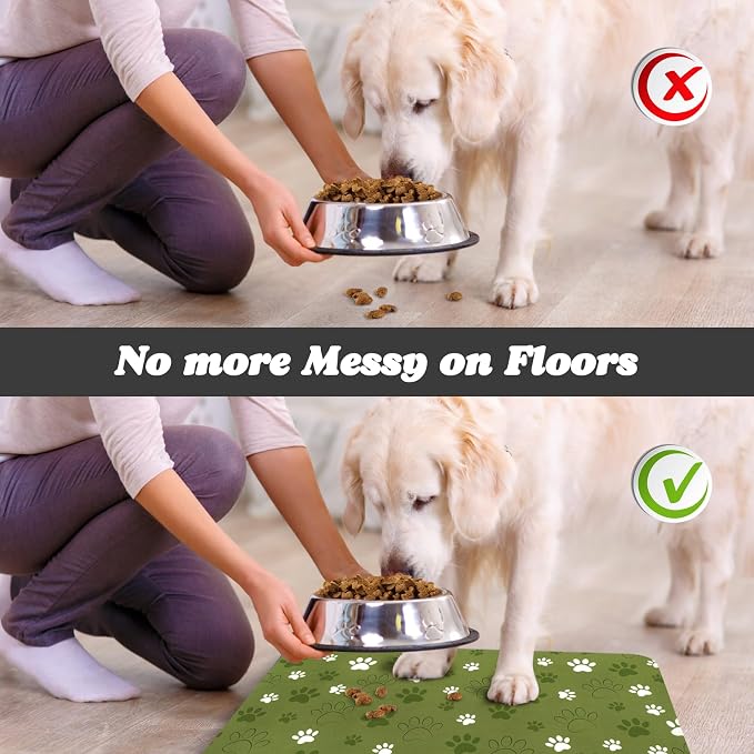 Dog Food Mat, Absorbent Water Bowl Mats Cat Pet Feeding Placemats Dark Green 24 - Image 5