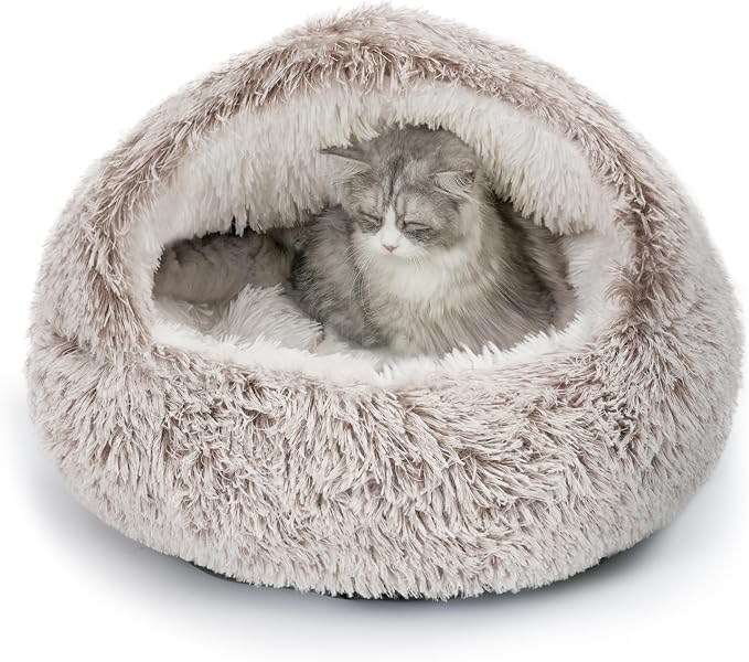 CATISM Cat Bed, Plush Hooded Cat Beds by Petsfriend