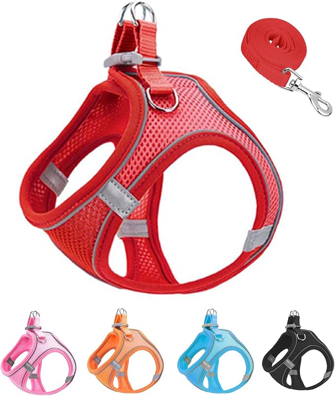XS Red Soft Mesh Dog Harness and Leash Set, No Escape Puppy Harnesses by Unknown