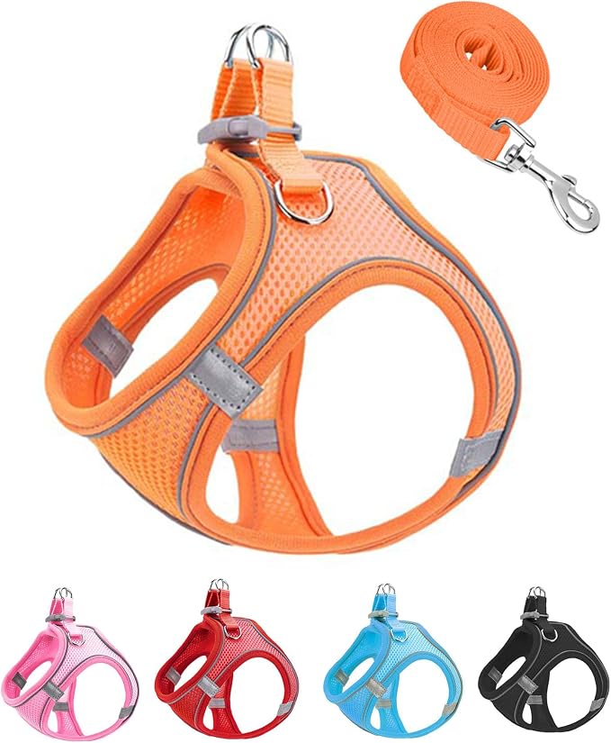 L Orange Soft Mesh Dog Harness and Leash Set, No Escape Puppy Harnesses by Unknown