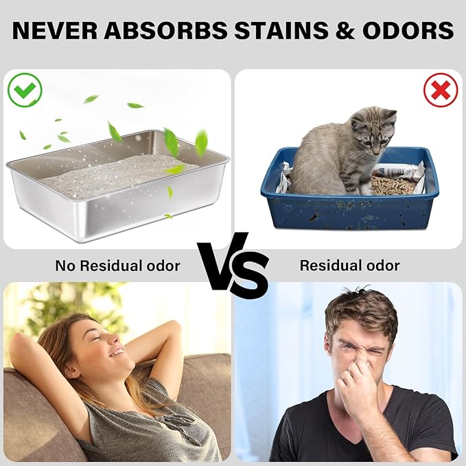 2 Pack Stainless Steel Cat Litter Box, 23.6"x15.8"x8" XXL Stainless Steel - Image 5