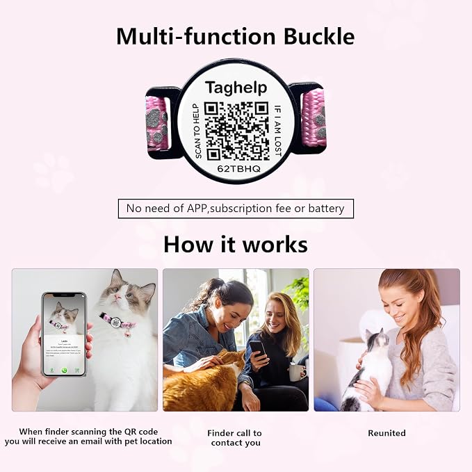 Collar with QR Code, Reflective Cat Collar with Name Tag, Personalized - Image 5