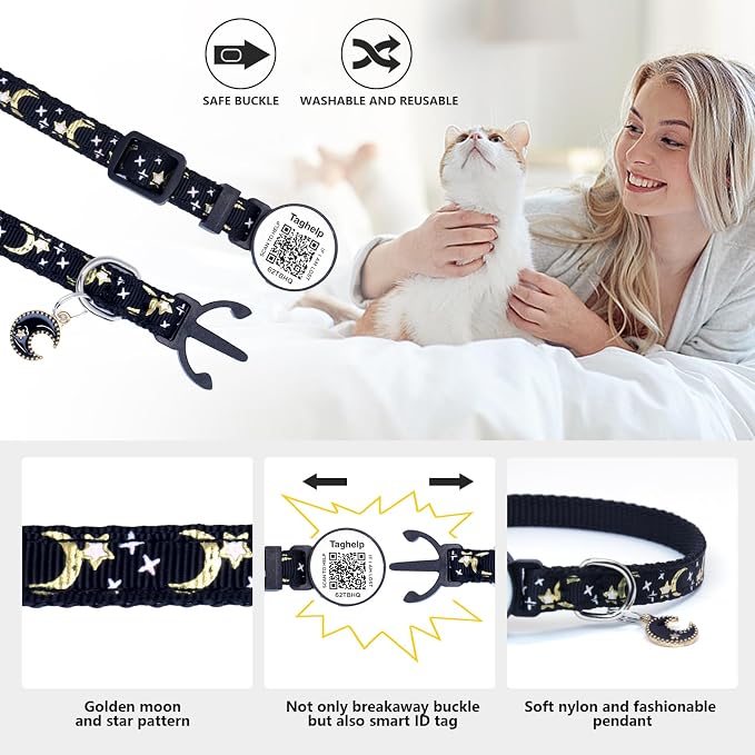 2 Pack Stars and Moon, Solid & Safe Safety Plaid Kitten Collars - Image 2