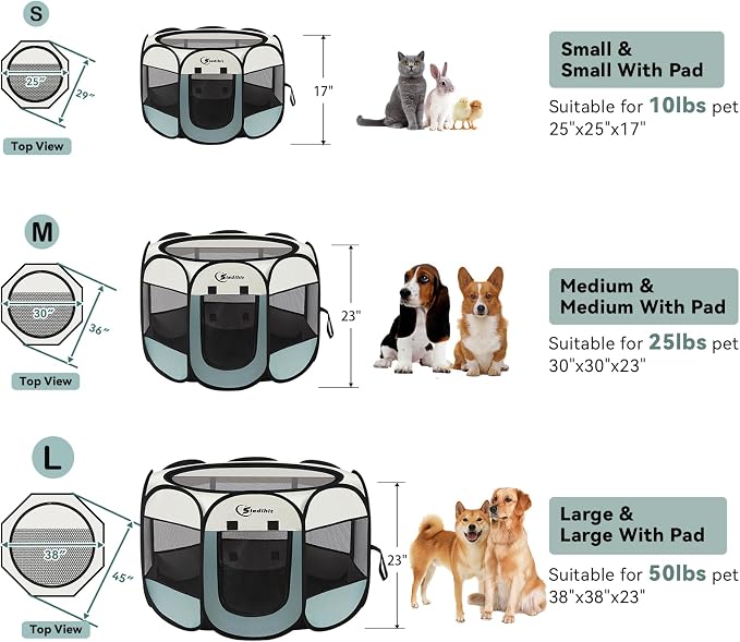 Dog Playpen with 2 Washable Pee Pad, Puppy Pet Cat Playpen Small AnimalsTent - Image 8