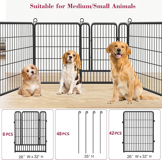 Dog Playpen Dog Fence Outdoor for Yard, 32inch 48 Panels Dog Pens Outside - Image 3