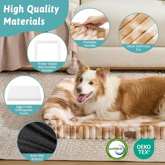 Cute Dog Bed for Extra Large Dogs, Faux Rabbit Fur Orthopedic Dog Bed - Image 6