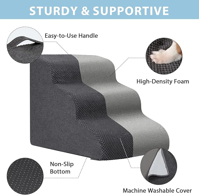 Dog Stairs for Couch Sofa and Chair, 3-Step Dog Steps for Small Dogs and Cats - Image 5