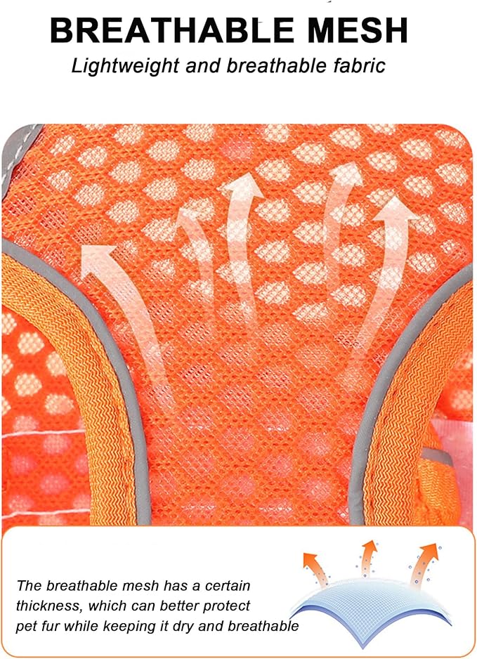 XS Orange Soft Mesh Dog Harness and Leash Set, No Escape Puppy Harnesses - Image 4