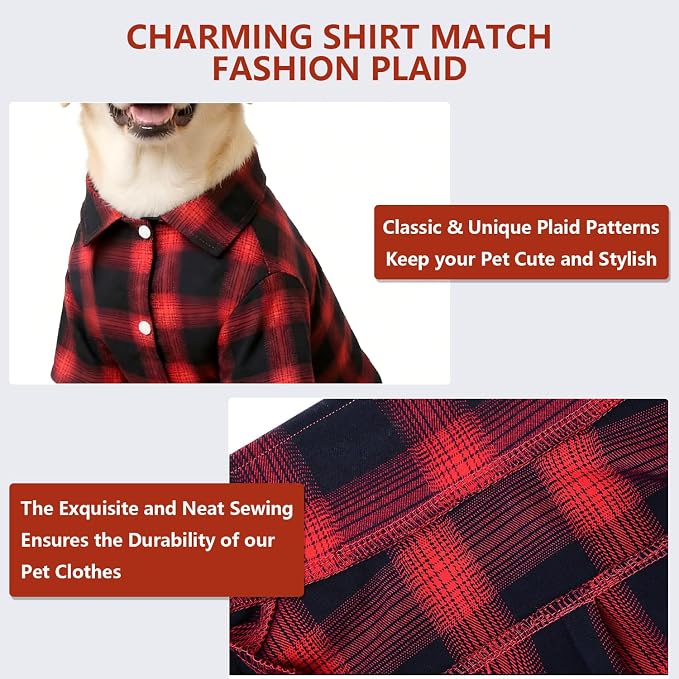 Koneseve Dog Plaid Shirt, Pet Clothes T-Shirt Sweater Matching Breathable - Image 4