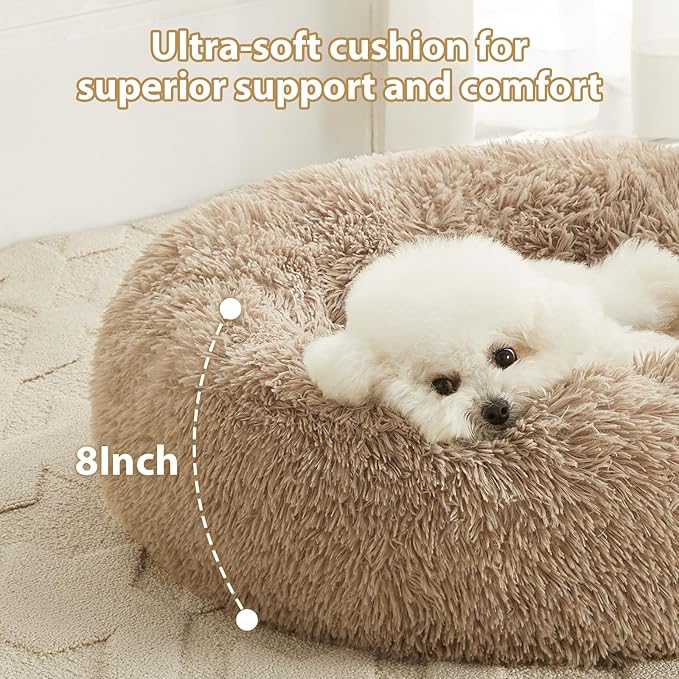 WNPETHOME Calming Dog Bed, Anti-Anxiety Donut Small Dog Bed, Fluffy Faux Fur - Image 2