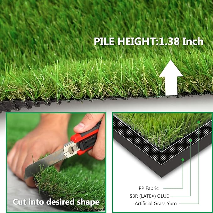 Artificial Grass Rug Outdoor Indoor 14FTX18FT Fake Grass Carpet Green Synthetic - Image 4