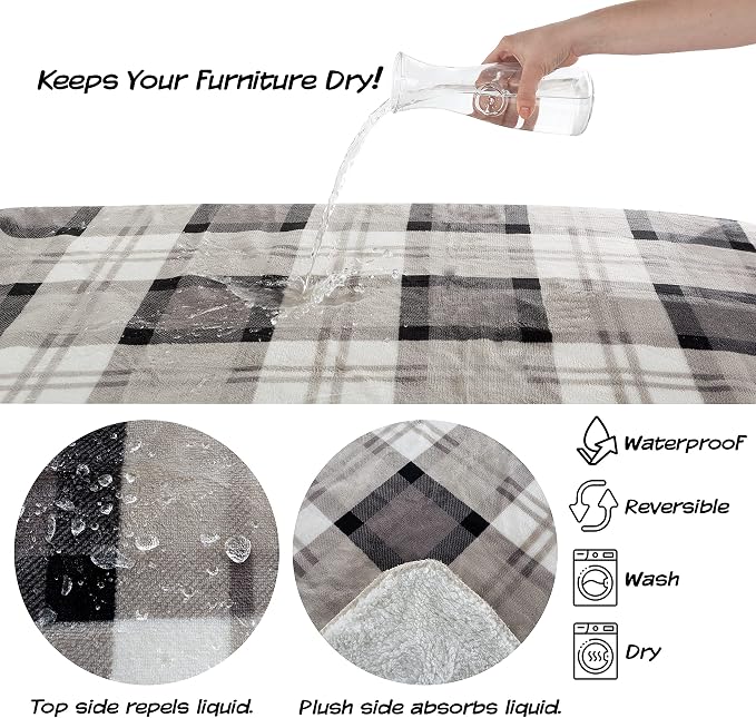 Pet Blanket - Reversible Waterproof Plaid Throw Protects Couch, and Bed from - Image 3