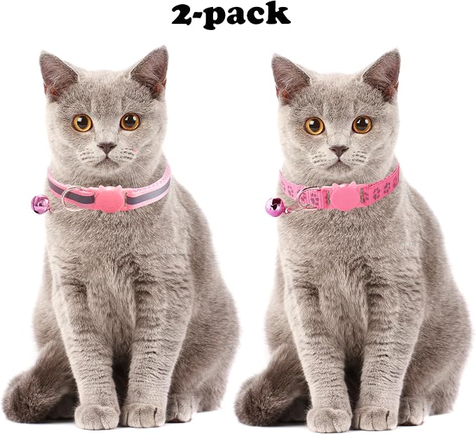 Pink Breakaway Cat Collar with Bells, Break Away Kitten Collar with Bells - Image 2